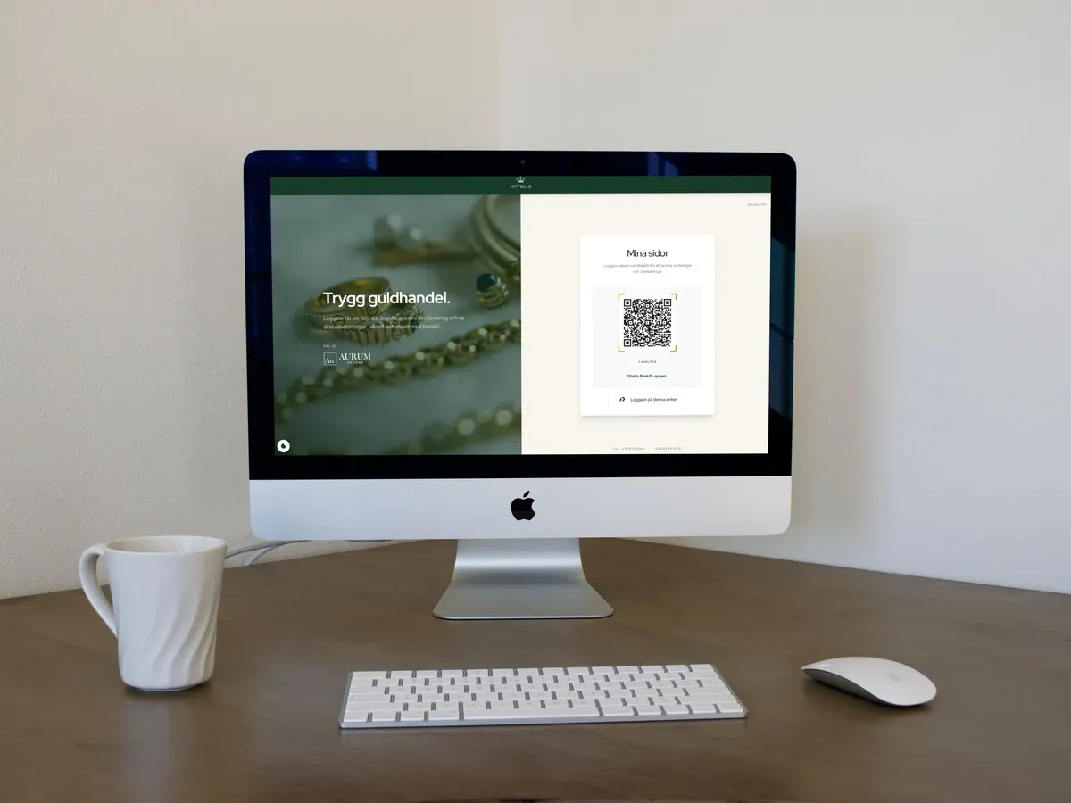 Login view with BankID on an iMac at MittGuld