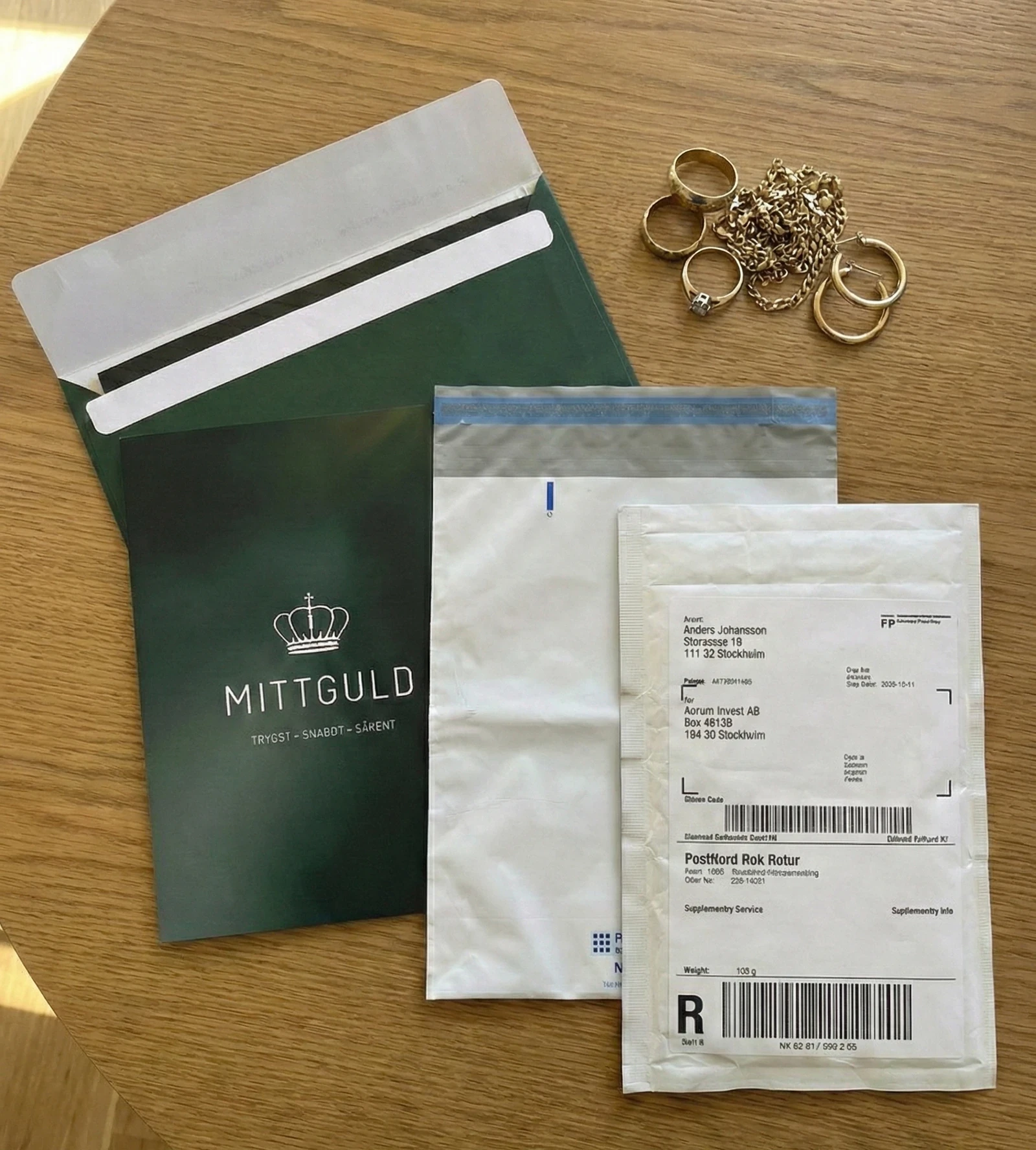 MittGuld gold envelope and insured shipment